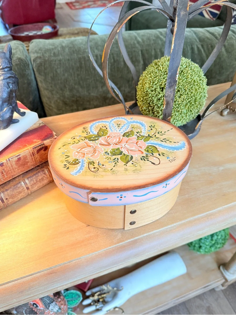 Vintage Hand‑Painted Floral Wooden Box • Signed • Cottagecore Decor